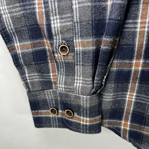 Rue Saint-Patrick Montreal Button Up Flannel Shirt Mens Medium Blue Orange Plaid - Picture 4 of 14